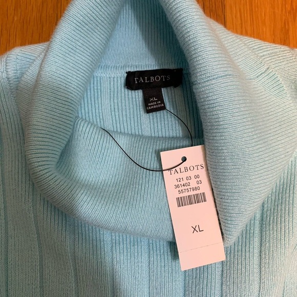 Talbots Ribbed Knit Turtleneck Classic Sweater Womens XL Blue Cotton Stretch NWT - Picture 6 of 8